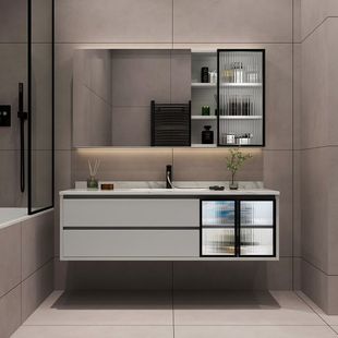 浴室柜轻奢岩板一体组合洗漱台现代简约卫生间智能落地洗手脸盆柜