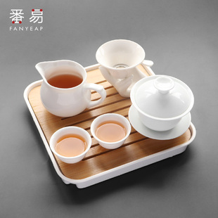 盖碗茶杯 功夫茶具套装 白瓷三才茶碗带盖泡茶中号不烫手 陶瓷中式