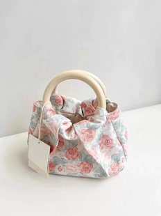流行优雅百搭手提小包包 时尚 轻奢复古感设计玫瑰木环包女2023新款