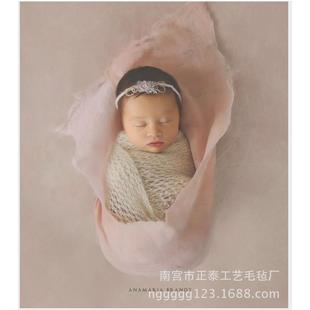 羊毛湿毡花朵造型小长方形轻柔软新生儿包裹睡垫摄影道具毛毯 薄款