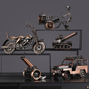 饰品酒柜书架摆件 复古铁艺摩托车汽车金属模型摆设创意家居桌面装