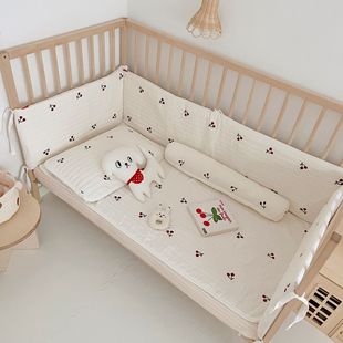 婴儿床全棉床围床单樱桃刺绣新生儿宝宝围栏圆柱幼儿防撞护栏