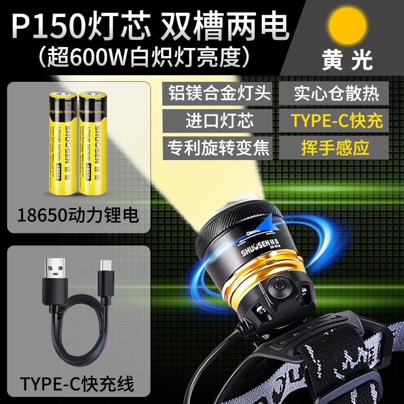 头戴感应T6手电筒疝气夜钓鱼锂电强光专用头灯矿灯 超亮充电式