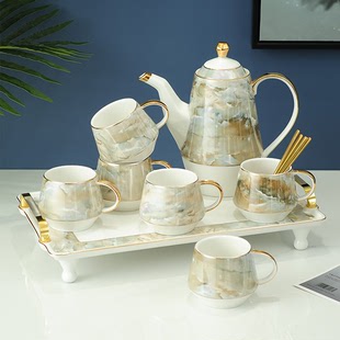 大理石纹水具套装 家用套装 客厅茶具茶壶茶杯水杯欧式