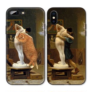 文艺复古橘猫雕塑艺术油画适用iPhone 14pro苹果678plus Max手机壳15