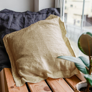 纯色亚麻抱枕宽边客厅沙发靠垫简约卧室床头靠枕正方形含芯可定制