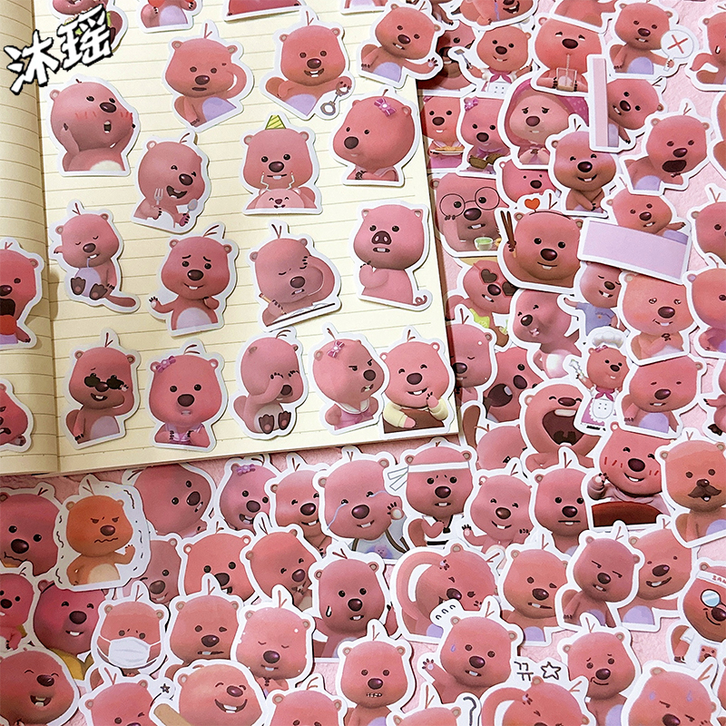 饰高颜值贴 100张韩国卡通小海狸loopy可爱表情包贴纸手帐本桌面装