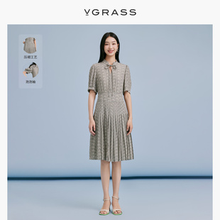 VGRASS新中式 气质A型连衣裙女夏季 设计感洋气碎花VSL2O22640 新款