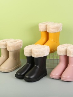 雨靴幼儿雪地靴 加绒防滑软底轻便小清新男女宝宝中筒冬季 儿童雨鞋