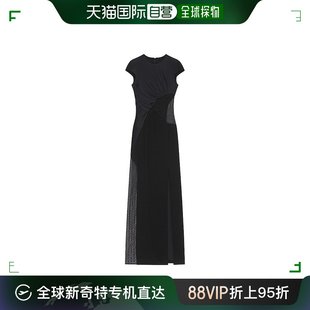 欧洲直邮Givenchy纪梵希24新款 女士黑色粘胶短袖 连衣裙 绉缎长款