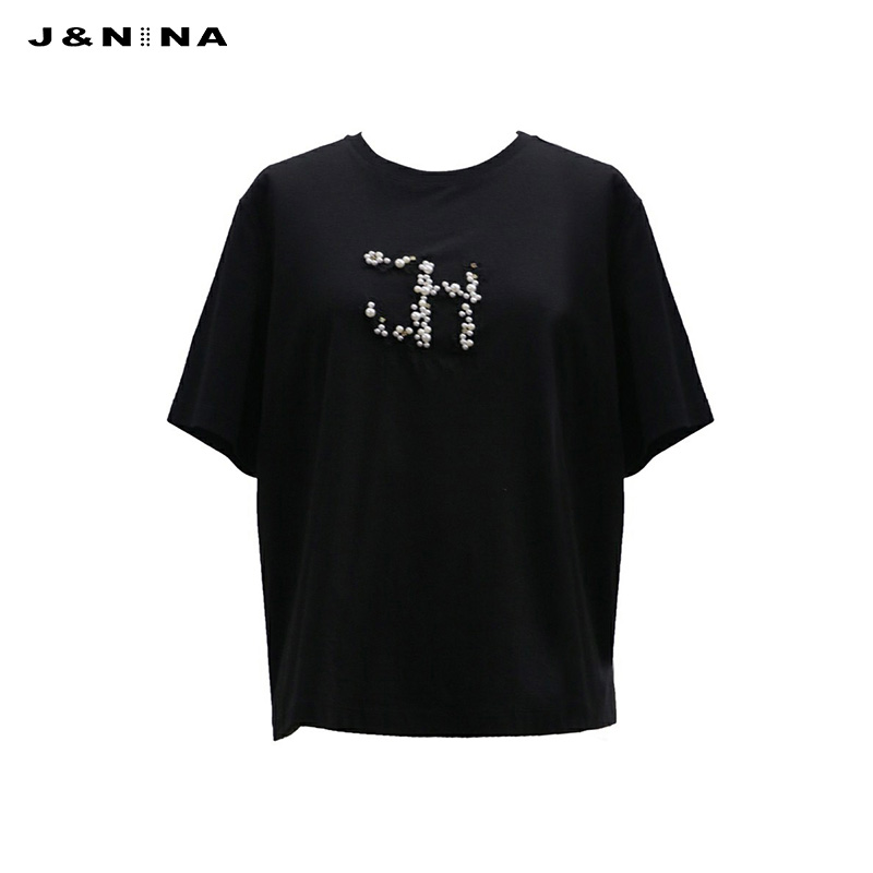 JNINA捷恩尼纳设计感珍珠LOGO短袖 上衣女T恤2023夏季 新款