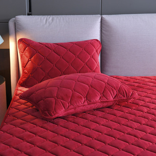 74cm 保暖网红枕头套48 水晶绒夹棉枕套一对珊瑚绒加厚绗缝冬季