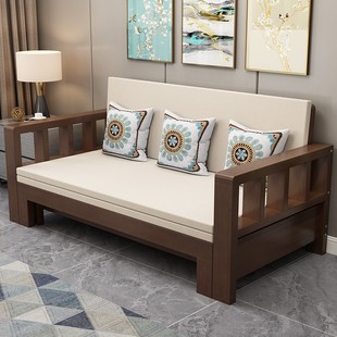 全实木沙发床实木可储物伸缩坐卧客厅多功能折叠沙发床两用小户型