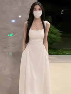 白色吊带连衣裙女2024夏季 新款 小个子初恋收腰长裙 韩系初春法式