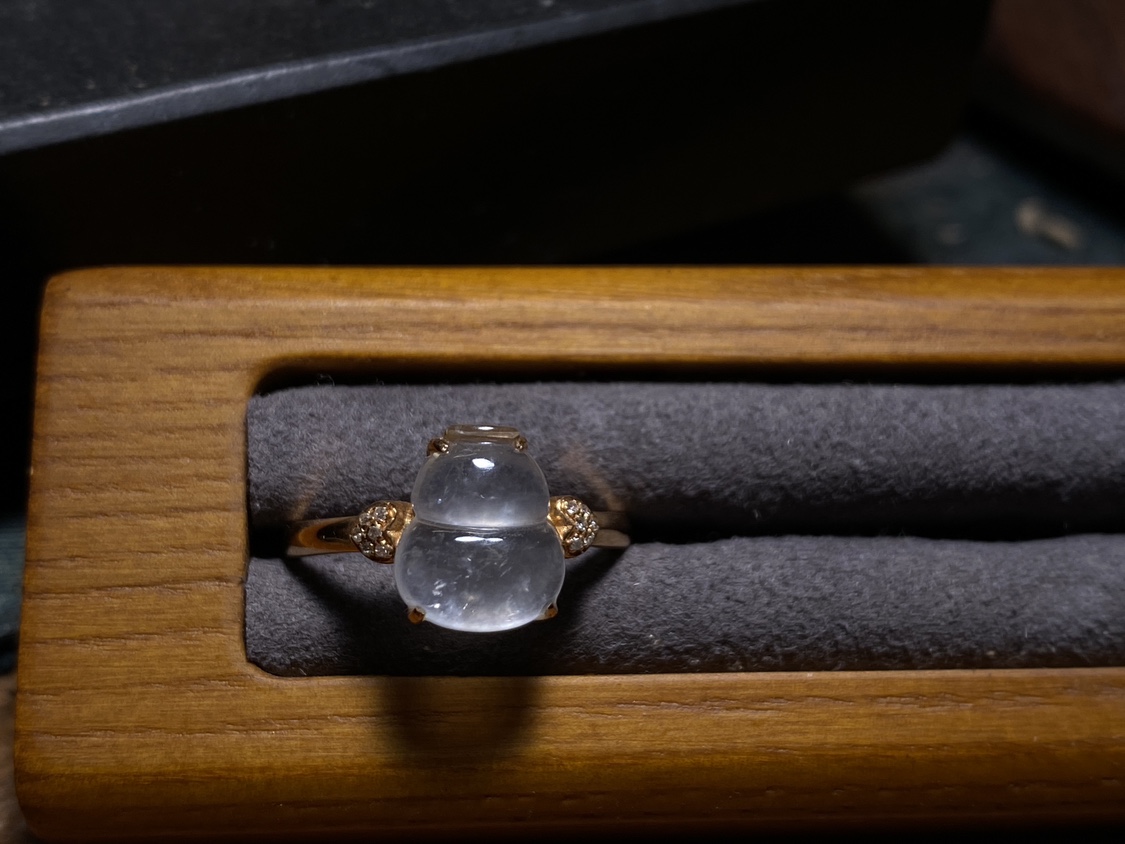 素朴家 翡翠戒指 天然缅甸翡翠A货一物一拍 18k白金冰种葫芦