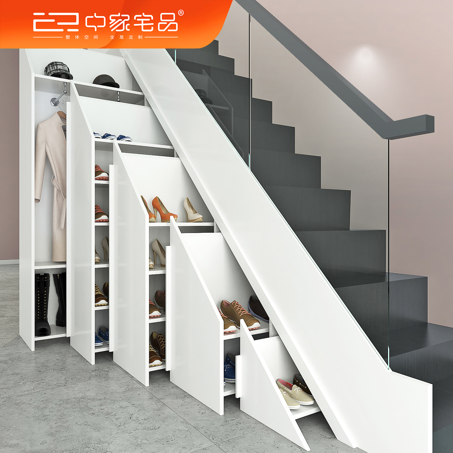 新款 复式 柜 洋房整体实木楼梯定制登高梯柜定做楼梯下储物柜抽拉鞋