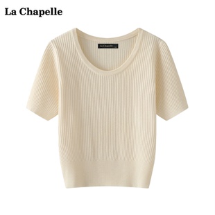 百搭打底衫 上衣 拉夏贝尔 针织衫 新款 女夏季 Chapelle纯色短袖