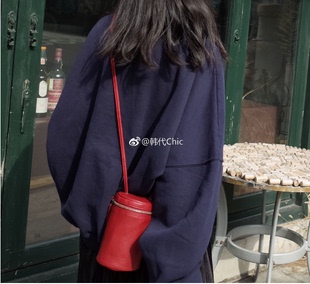 韩国女包chic包包圆形复古水桶单肩斜挎包ulzzang迷你手工包