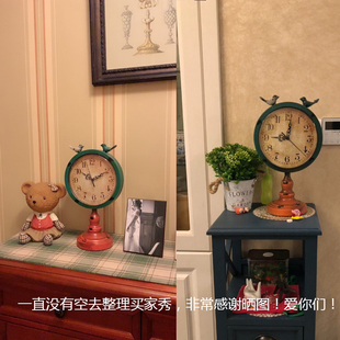 创意复古坐钟台钟铁艺时钟 客厅美式 做旧钟表 大号时尚 座钟 欧式