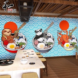 饰壁纸 餐厅料理店墙纸日本和风浮世绘壁画寿司店拉面馆装 卡通日式