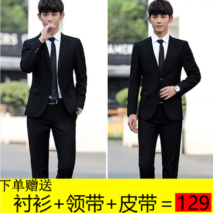 男士 西服套装 外套商务休闲黑色职业青年加厚小西装 修身 五件套韩版