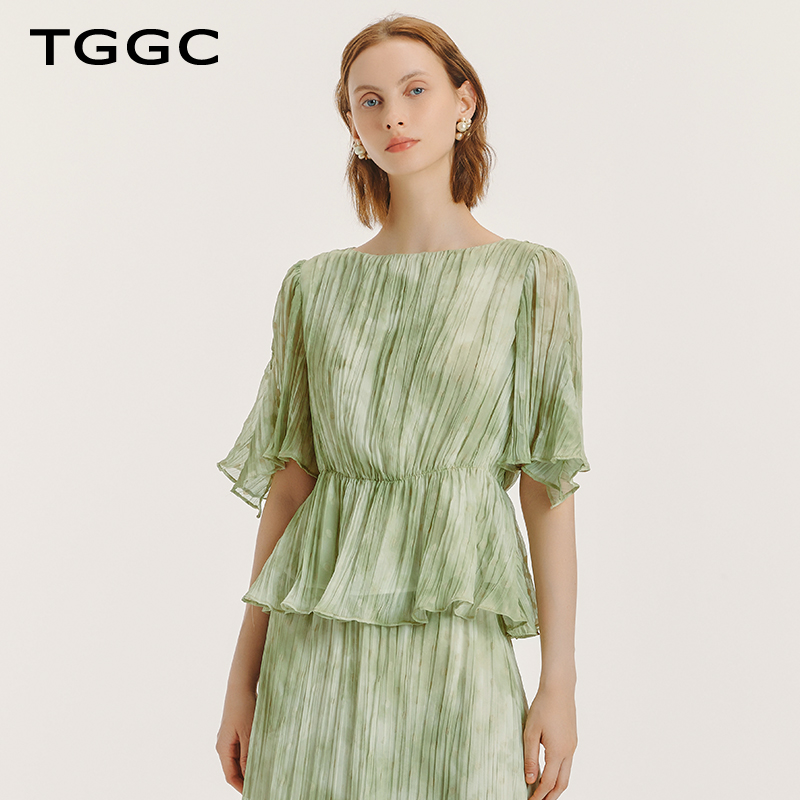 TGGC 新款 女t恤2024夏季 一字领收腰显瘦洋气套头简洁上衣 台绣短袖