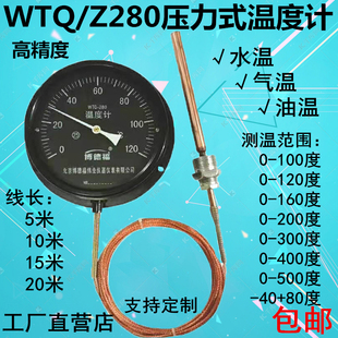 WTZ280工业指针带线探头测水油温气烤房锅炉烘干 温度计 压力式