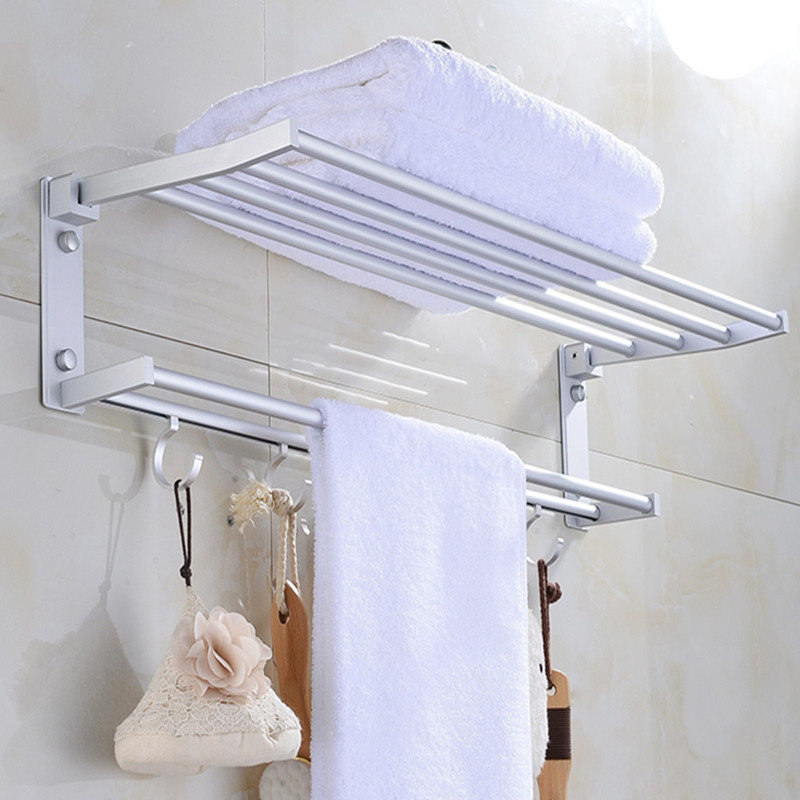 活动折叠 毛巾架免打孔双杆太空铝浴巾架卫生间置物架厕所壁挂新品