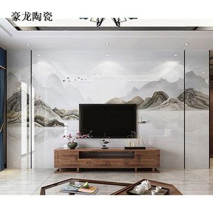 电视背景墙客厅微晶石岩板瓷砖现代简约大理石材大板影视墙 新中式