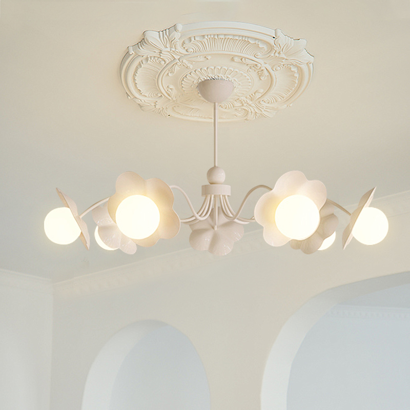 创意花朵卧室灯具 奶油风客厅吊灯现代北欧中古餐厅灯个性 法式