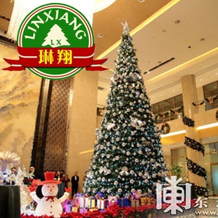 饰商场酒店大厅金色圣诞树带灯套餐 大型户外圣诞树3米4米5米6米装