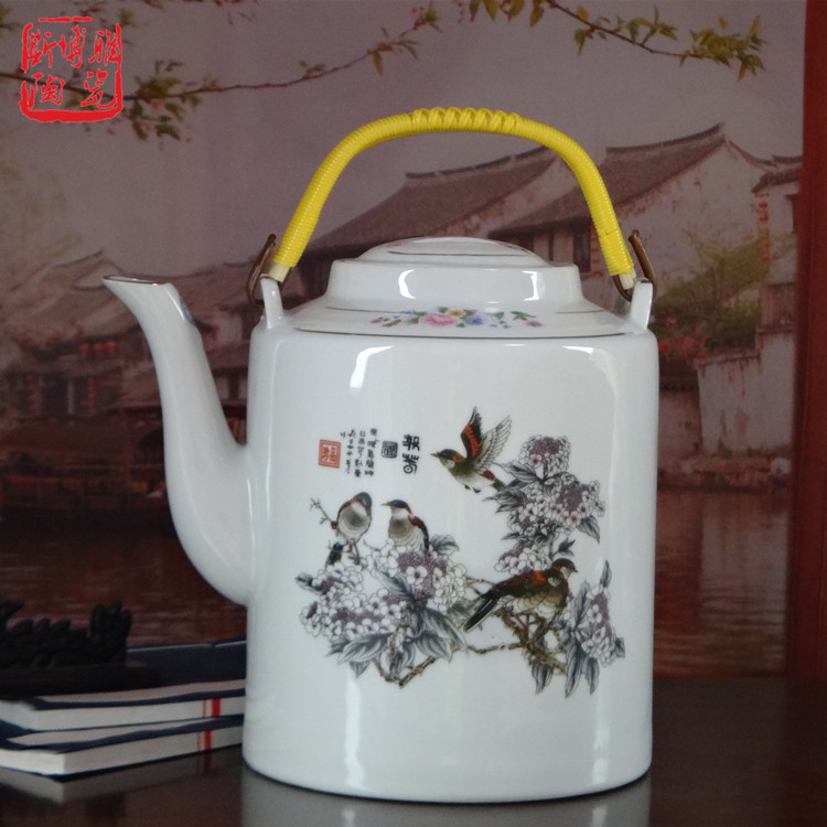 景德镇陶瓷器提梁壶大容量传统茶壶耐高温防爆老式 复古凉水壶 包邮