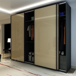 经济型储物柜子衣橱家 衣柜现代简约钢化玻璃移门衣帽间卧室G组装