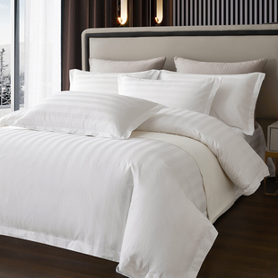酒店床上用品四件套宾馆白色床单被套枕芯民宿床笠被子被褥一整套