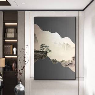 新中式 客厅f样板间玄关装 饰画抽象山水风景茶室国风背景墙竖版