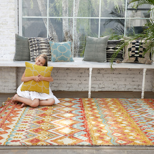 地毯手工编织毯纯羊毛地毯客厅卧 Kilim几何美式 速发印度进口地毯