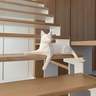 饰摆件 猫咪低多边形几何折纸立体手工DIY纸模型桌面橱窗装 张望