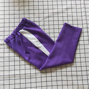 冬 子春秋款 紫色一条白色三角宽条儿童男女中小学生运动休闲校服裤