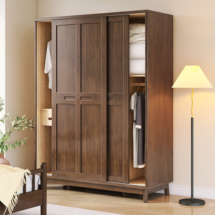 北欧实木衣柜现代简约两门推拉门大衣橱收纳卧室储物柜家具经济型