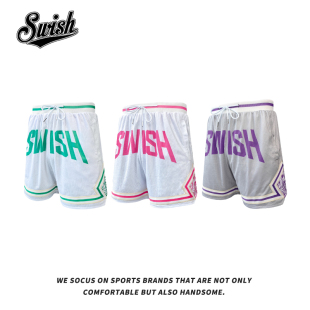 男夏季 Swish 子训练 篮球裤 不过膝彩色字母印花美式 运动裤 三分短裤