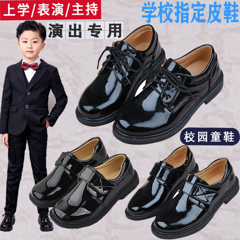 男童黑色皮鞋 儿童尖头礼服鞋 漆皮光亮面单鞋 学校中小学生表演出鞋