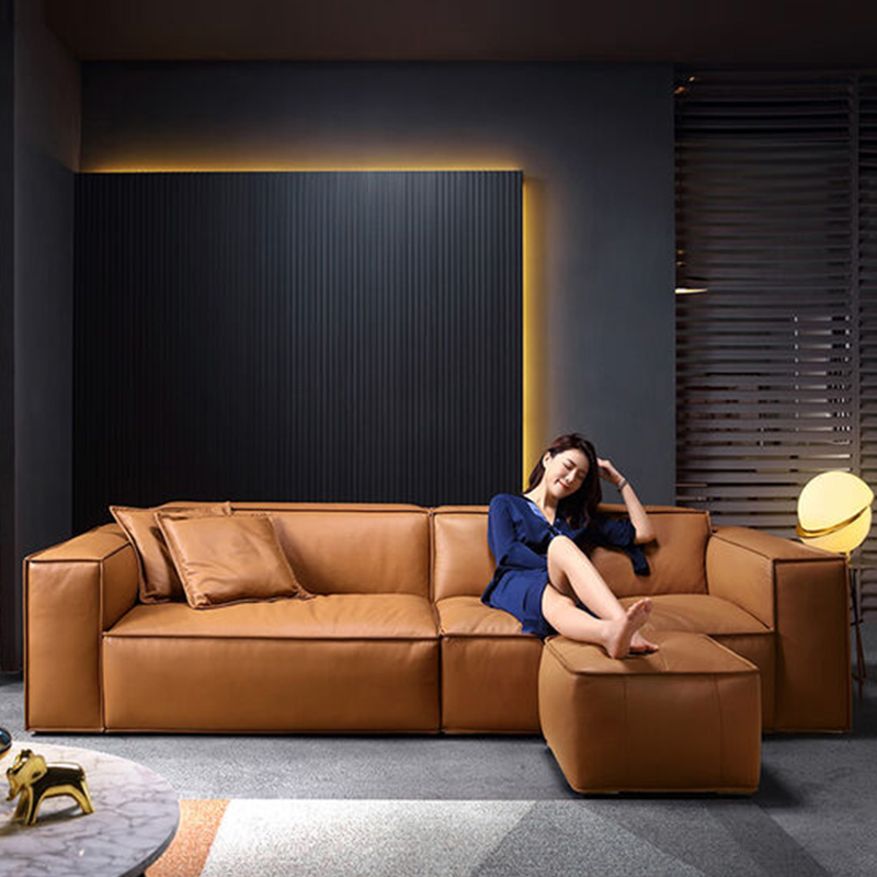 直排真皮羽绒方块沙发 极简轻奢客厅家具现代新款 豆腐块沙发意式