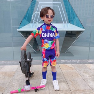 夏季 速干运动T恤衫 套装 赛车轮滑服定制 儿童骑行服平衡车服短袖