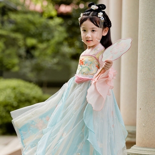 儿童2023春装 新款 小狐仙 女童中国风刺绣汉服连衣裙套装