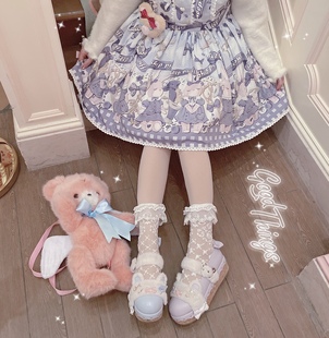 lily酥 原创Lolita袜子玻璃丝超薄小腿袜过膝女洛丽塔 海盐