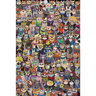 猫猫大合影木质玩具1000片成人儿童益智礼物 拼图猫动漫卡通500片