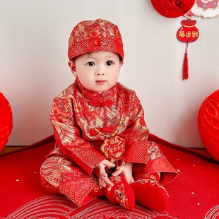周岁礼服宝宝男女童春秋儿童抓周服套装 喜庆红色生日婴儿中式 唐装