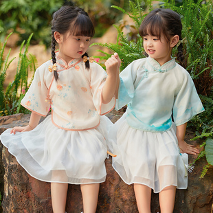 中国风儿童唐装 汉服女童夏季 套装 贝优可原创新品 衫 大袖 古风古装