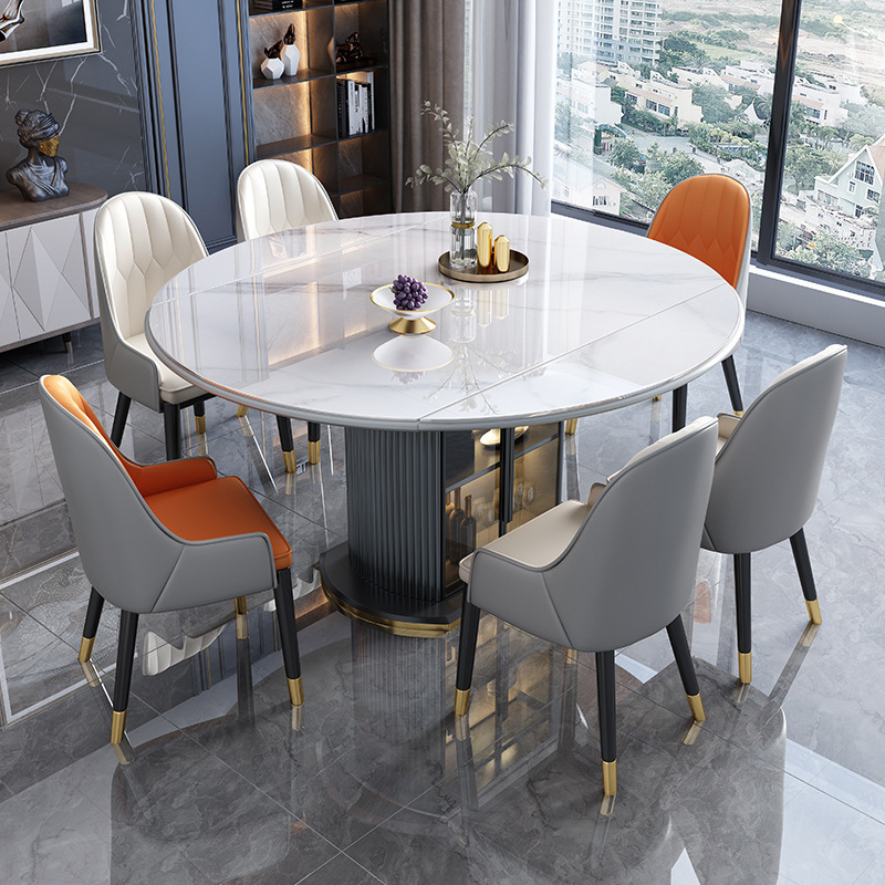 轻奢岩板餐桌家用现代简约北欧小户型伸缩折叠方圆两用饭桌椅