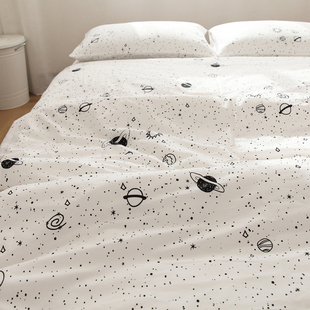AFISHTANG星空梦幻卡通风全棉床单被套单人双人纯棉被罩床笠枕套
